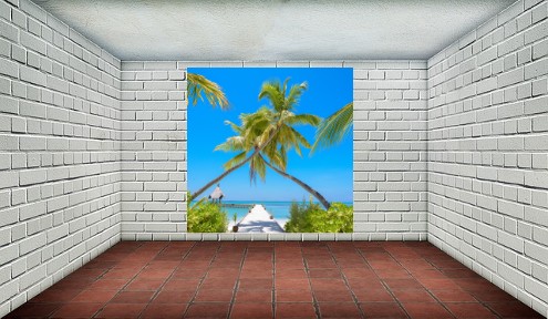 wanddoek-beach-palmtree